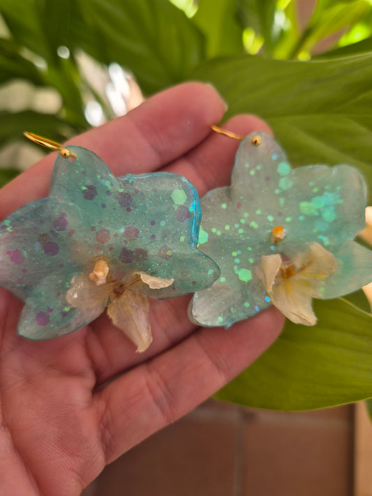 Pendientes orquidea phalaenopsis turquesa