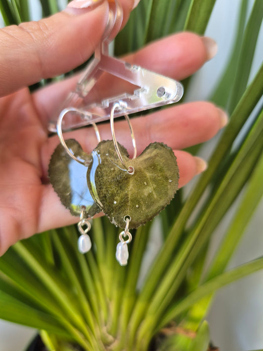 Pendientes hoja corazón verde