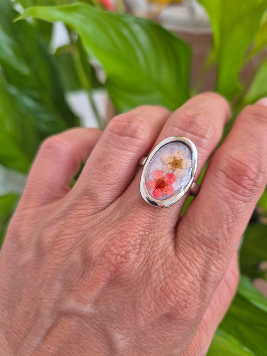 Anillo ajustable ovalado flores
