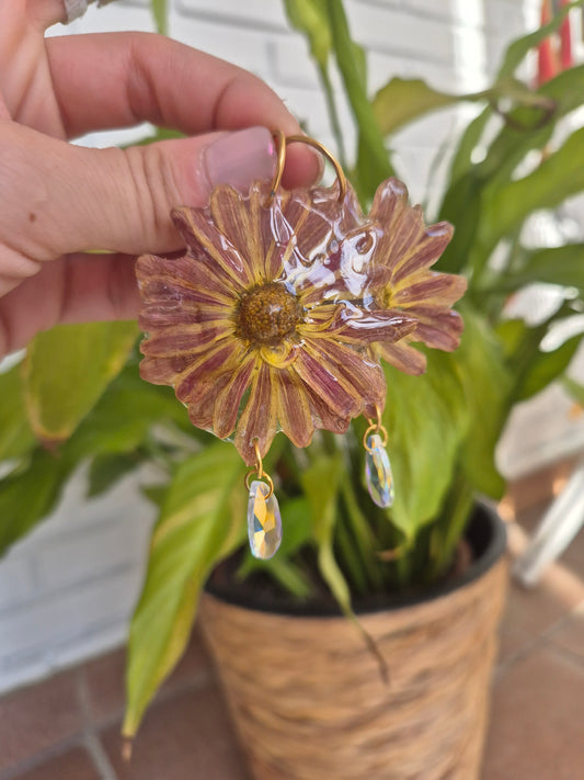 Pendientes  de Margaritas amarillo y marrón