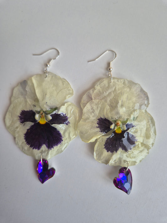 Pendientes  de Pensamientos blanco y morado