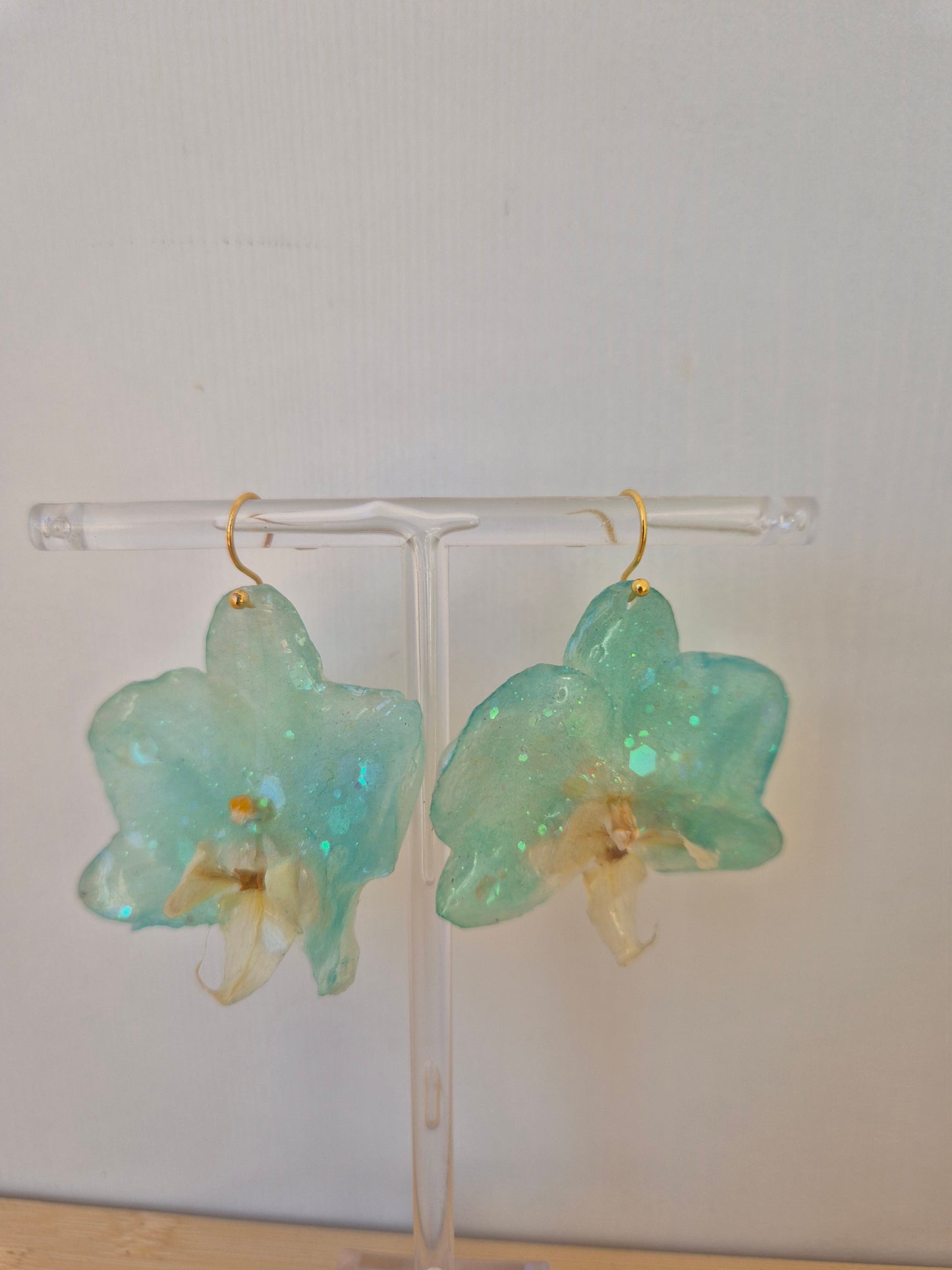 Pendientes orquidea phalaenopsis turquesa