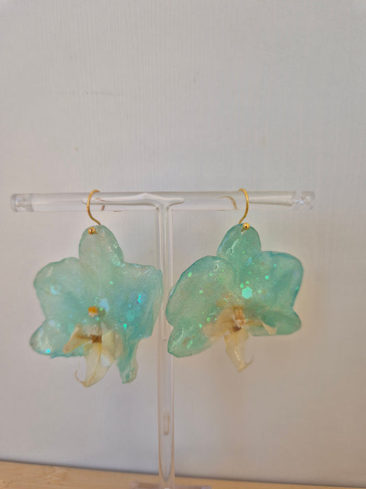 Pendientes orquidea phalaenopsis turquesa