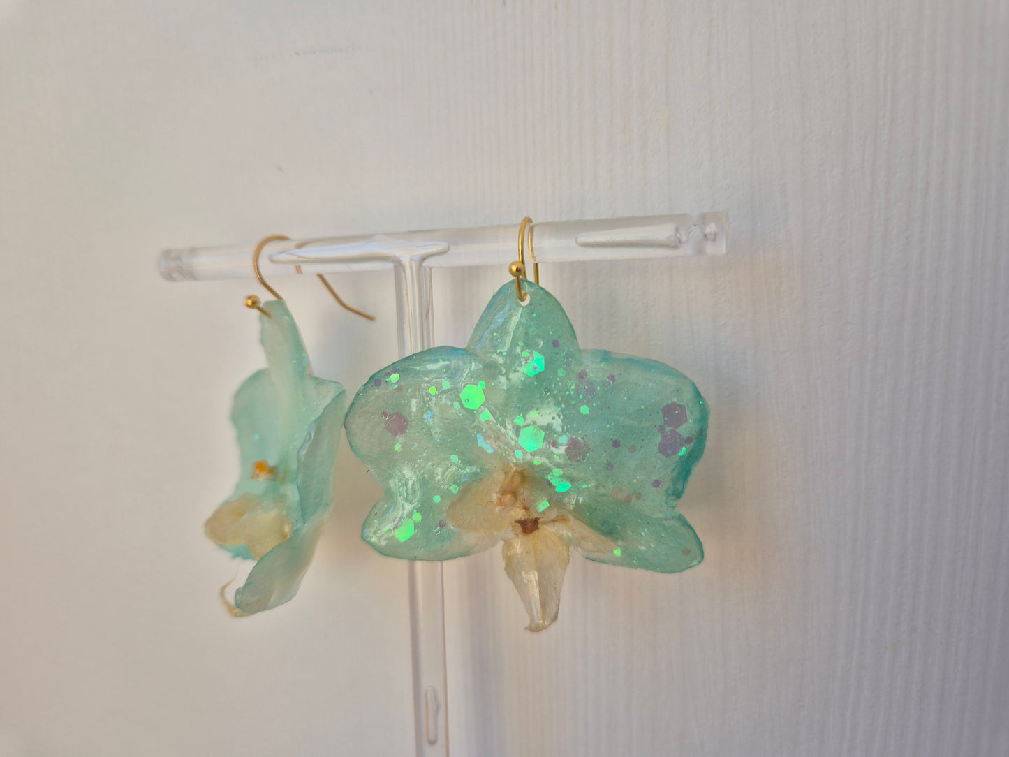 Pendientes orquidea phalaenopsis turquesa