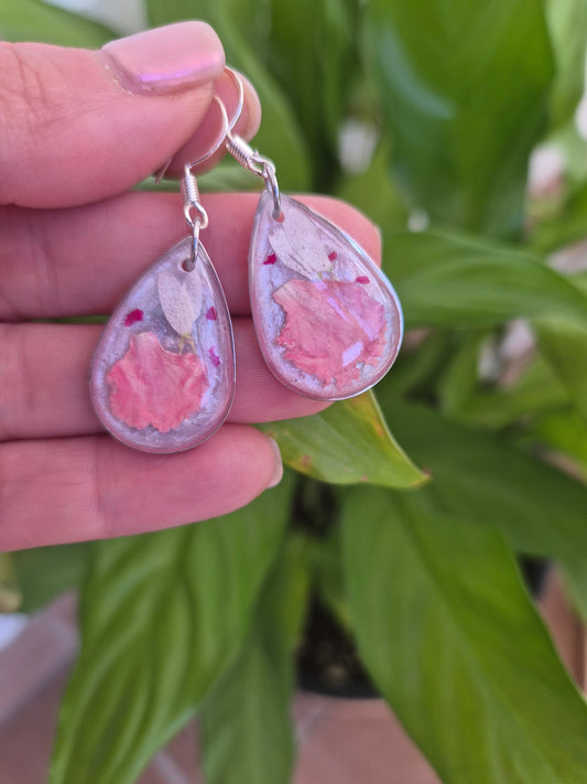 Pendientes botánica clavel rosa