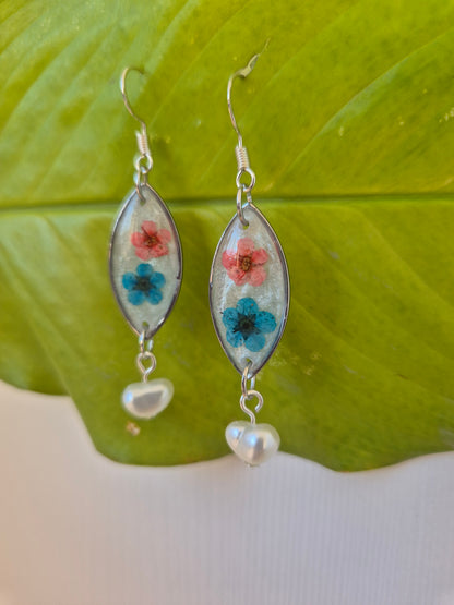 Pendientes botánica flor azul y rosa