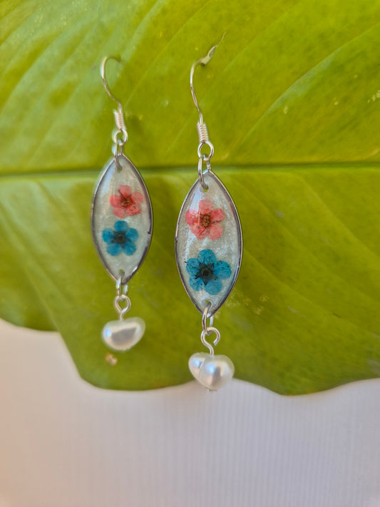 Pendientes botánica flor azul y rosa