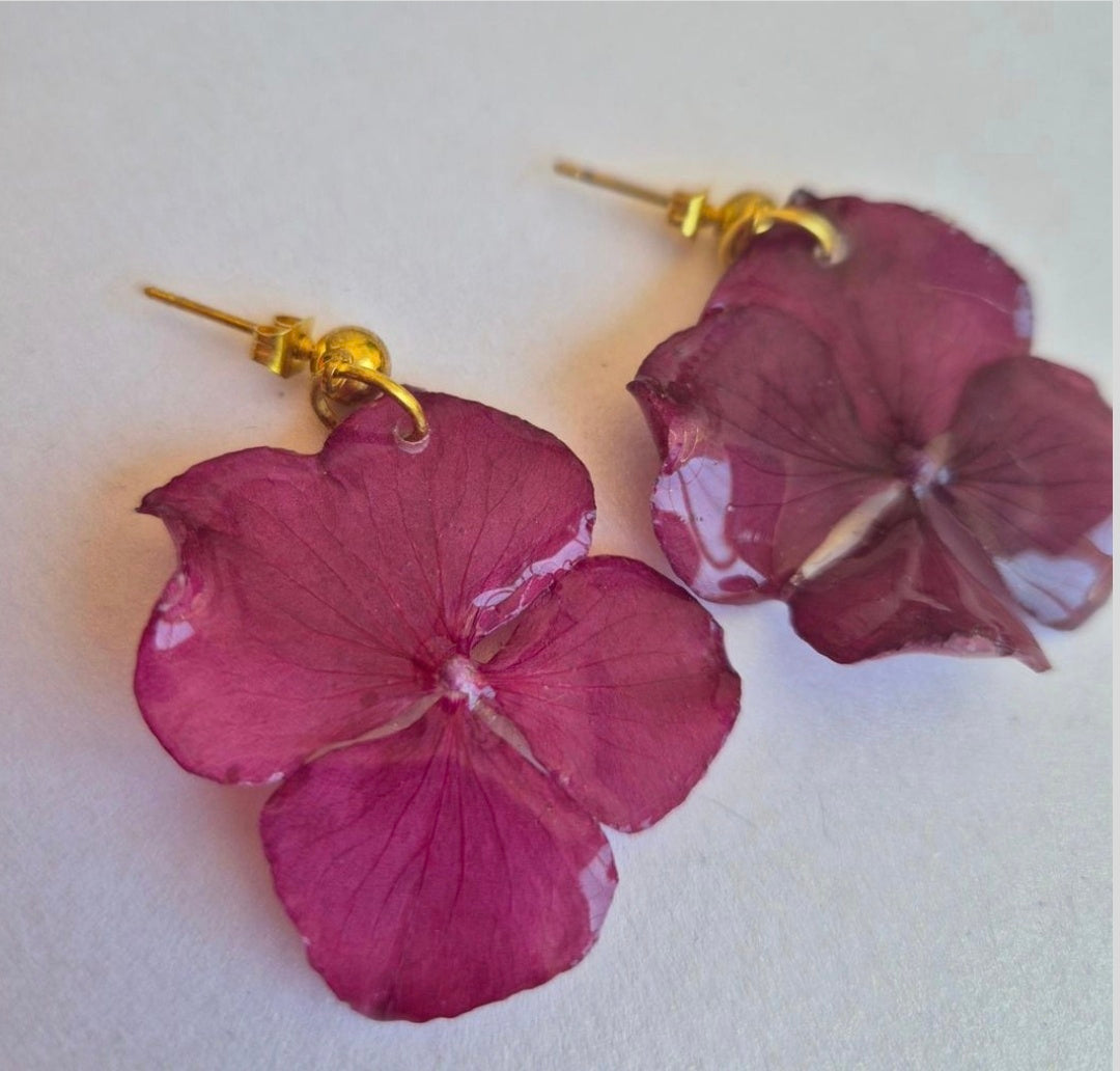 Pendientes Hortensias rosas