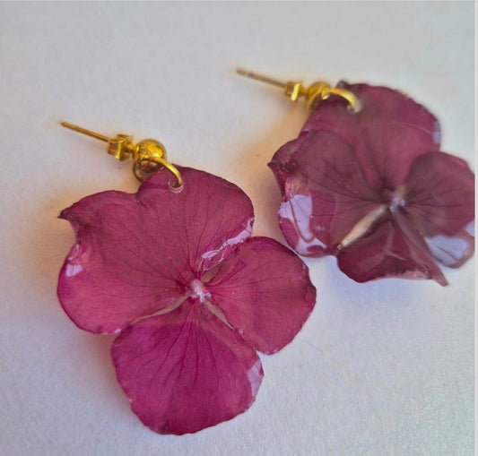 Pendientes Hortensias rosas