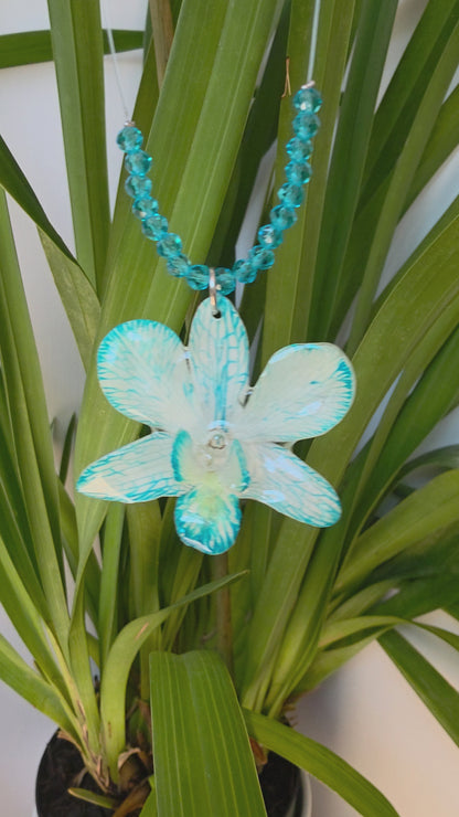 Collar Orquídea Dendrobium Azul & Destellos Celestes