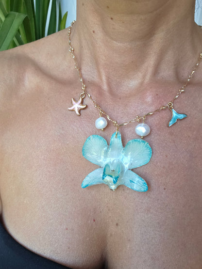 Collar Orquídea Dendrobium Azul