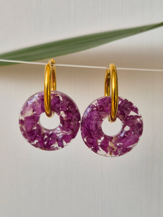 Pendientes Charm cheerios morados