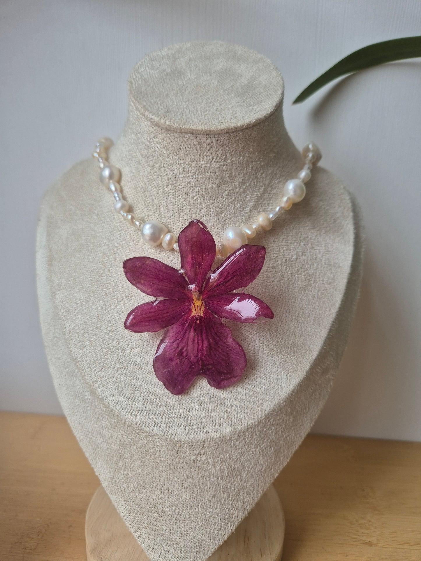 Collar de perlas y orquidea Cambria