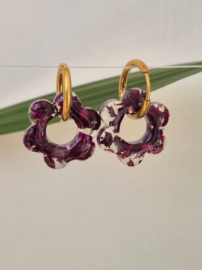 Pendientes Charm flor burdeos