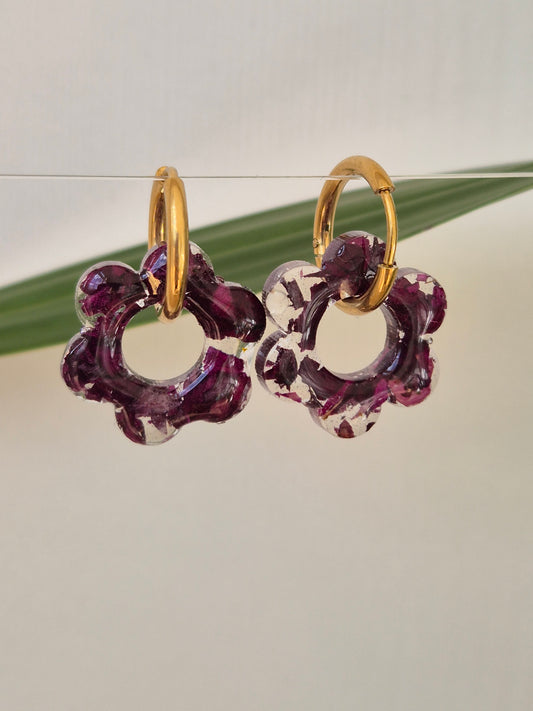 Pendientes Charm flor burdeos