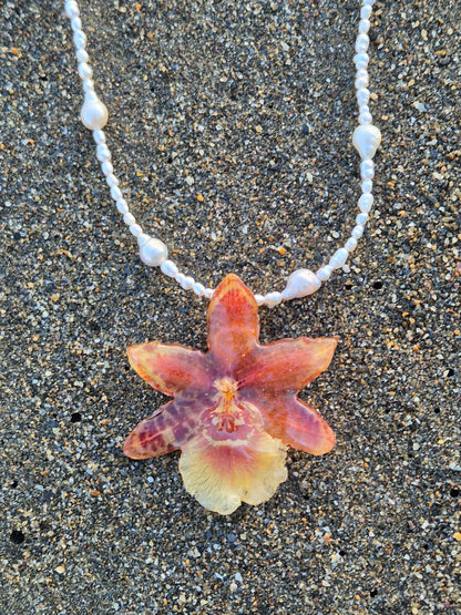 Collar de perlas y orquidea Cambria