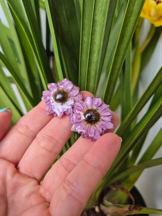 Pendientes de margaritas lilas