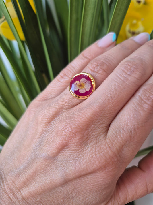Anillo ajustable flor blanca