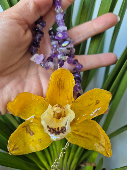 Colgante orquidea cymbidium amarilla