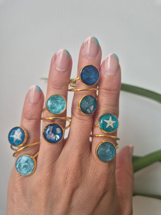 Anillo Ocean Art dorado doble