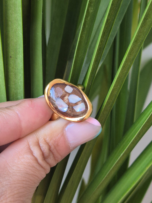 Anillo ajustable ovalado concha marina