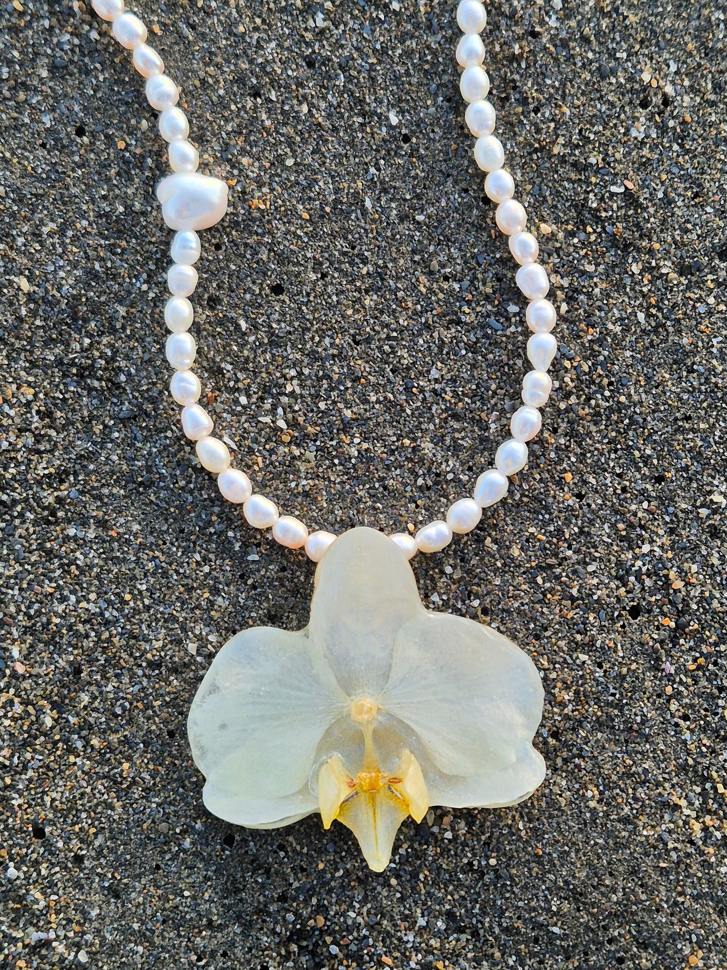 Collar de perlas y orquidea Phalaenopsis