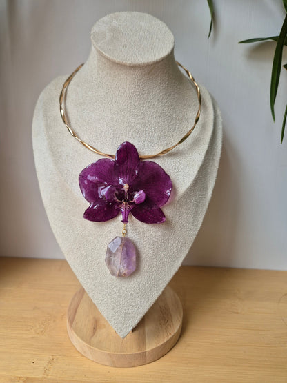 Choker orquidea Phalaenopsis y Amatista.
